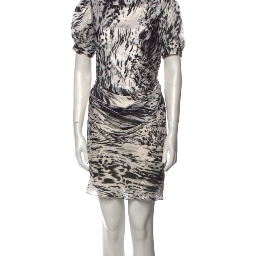 Vintage Balenciaga Nicolas Ghesquière Silk Print Dress Puff Sleeve Y2K